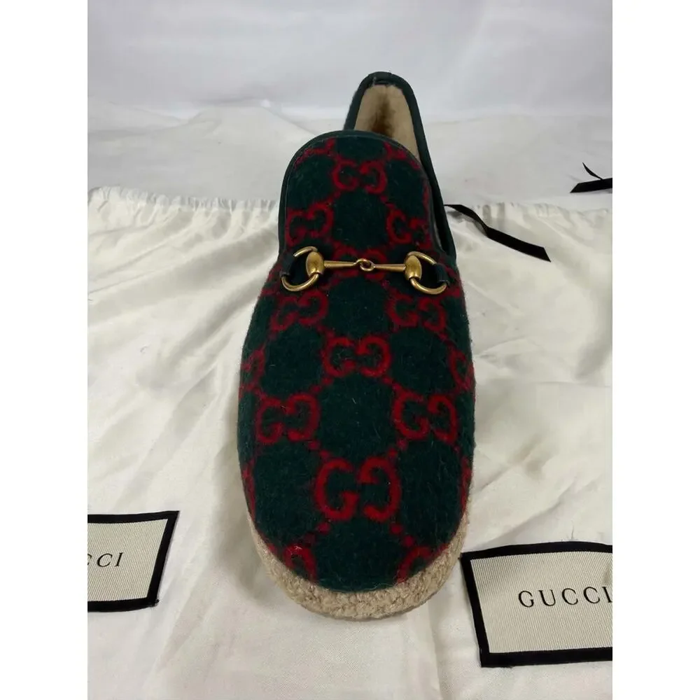 Gucci Fria Horsebit GG Monogram Logo Wool Slip On Loafers US 12.5 SPB-TS 371579